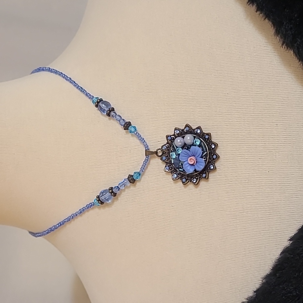 Charming Blue Beaded Pendant Necklace